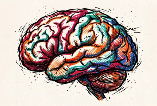 Vibrant Marker Illustration of Human Brain