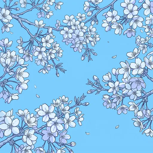 White Cherry Blossoms Against Blue Sky
