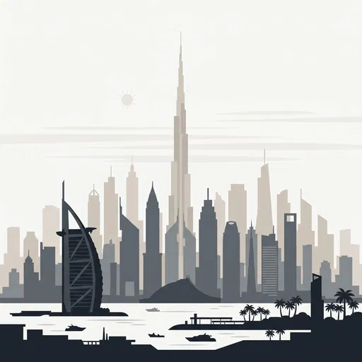 Minimalist Monochrome Dubai Skyline Illustration