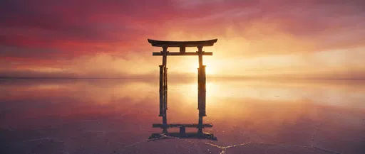 Torii Gate in Reflective Salt Flat