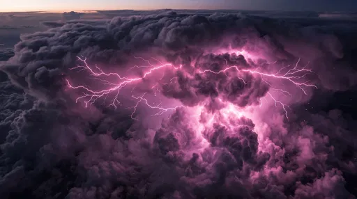 Pink Lightning Inside Dark Storm Clouds