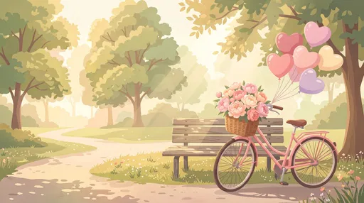 Pink Bicycle With Flowers and Heart Balloons