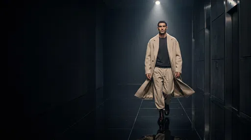 Male Model Walking in Dark Corridor
