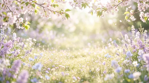 Sunlit Spring Wildflower Meadow With Blossom Frame