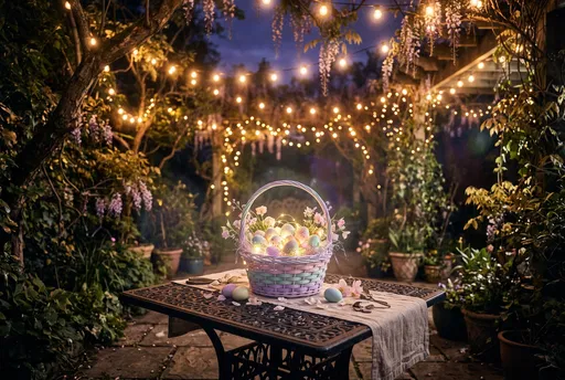 Glowing Easter Basket in Night Garden