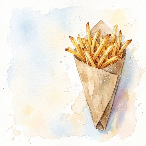 Watercolor Shoestring Fries in Paper Cone