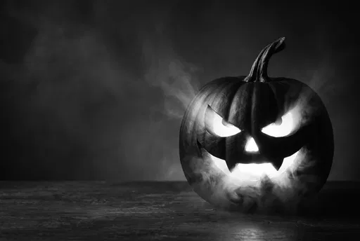 Glowing Monochrome Jack-O'-Lantern with Smoke