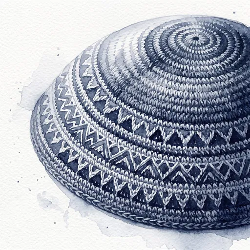 Indigo Watercolor Knitted Yarmulke Illustration