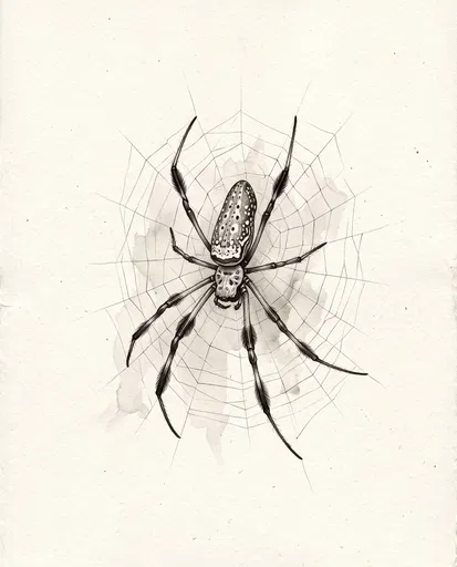 Monochrome Banana Orb Weaver Illustration