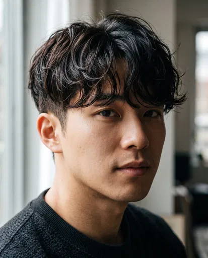 Portrait of Man With Textured Two-Block Haircut