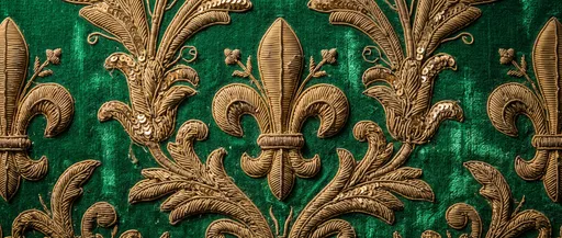 Gold Fleur-de-lis Embroidery on Green Velvet