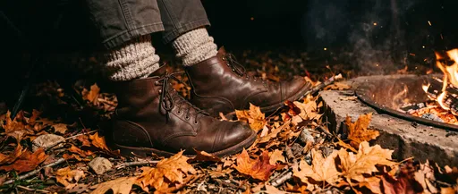 Leather Boots Beside Autumn Firepit