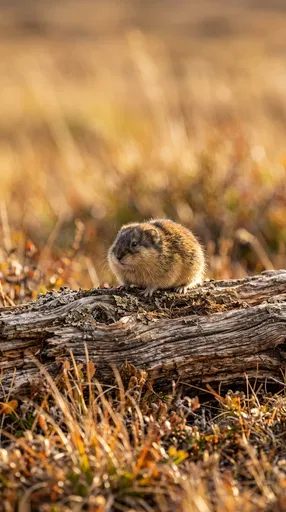 Brown Lemming on Weathered Tundra Log