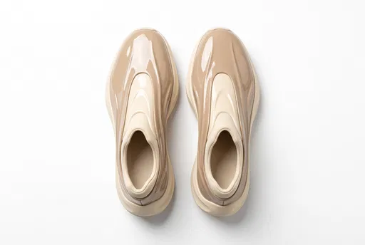 Futuristic Glossy Beige Concept Shoes Top View