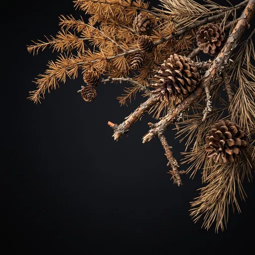 Dried Pine and Larch Boughs on Black