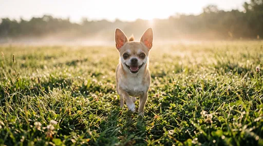 Chihuahua Trotting in Sunrise Meadow