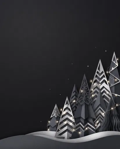 Monochrome Paper-Cut Christmas Trees Background