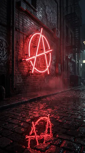 Red Neon Anarchy Sign in Alley