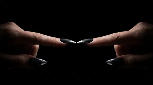 Symmetrical Hands With Black Silver Nails
