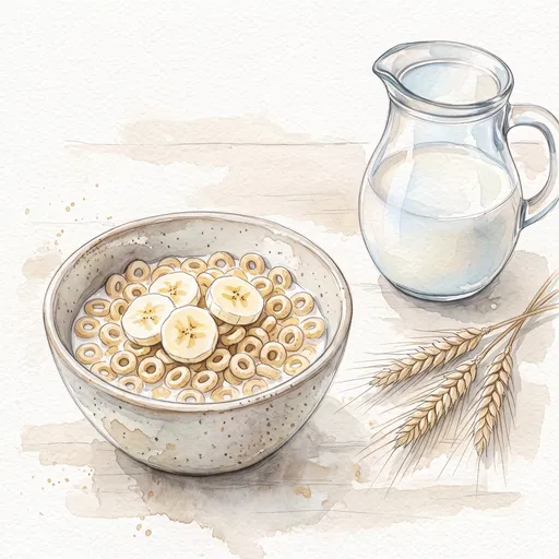 Watercolor Oat Cereal Bowl and Milk Jug