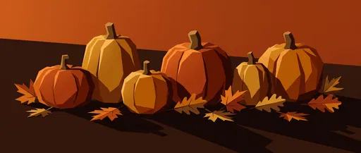 Geometric Autumn Pumpkins and Leaves Illustration