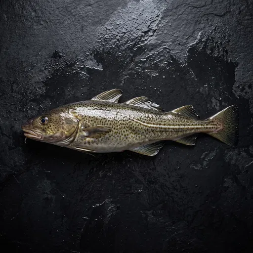 Fresh Atlantic Cod on Wet Black Stone