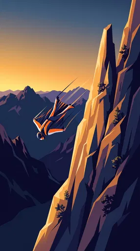 Vector Illustration of Wingsuit Jumper at Sunset