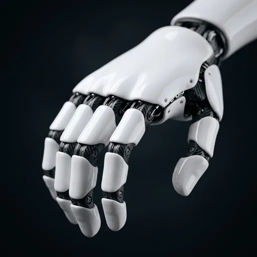 Glossy White Robotic Hand Close-Up