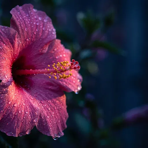 Pink Hibiscus Flower With Water Droplets