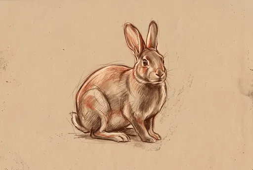 Sanguine and Brown Rabbit Sketch on Paper
