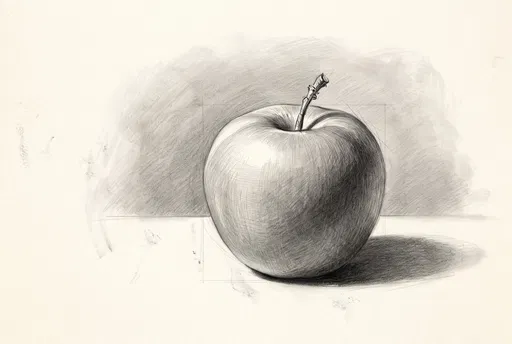 Classical Graphite Pencil Drawing of an Apple