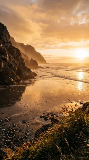 Golden Hour Coastal Cliffs and Beach