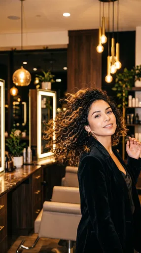 Woman With Highlighted Curls in Luxury Salon