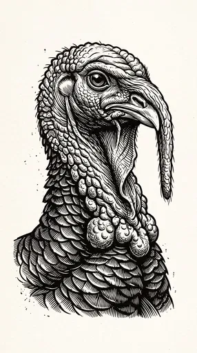 Vintage Woodcut Turkey Bust Illustration