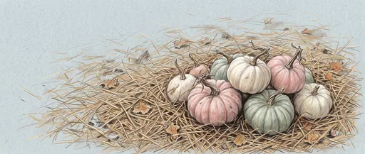 Pastel Pumpkins in Autumn Straw Illustration