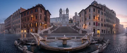 Panoramic Dawn View of Spanish Steps Rome