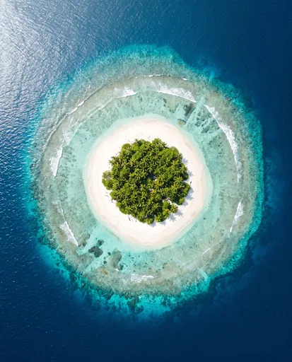 Aerial View of Circular Tropical Coral Island
