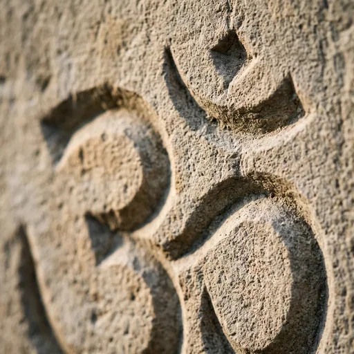 Macro Close-Up of Carved Stone Om