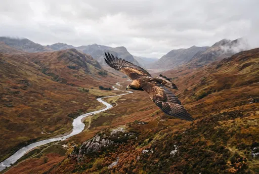 Golden Eagle Soaring Over Autumn Valley