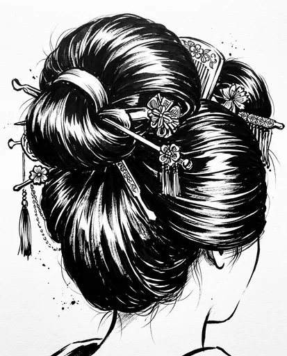 Black Ink Traditional Updo Illustration