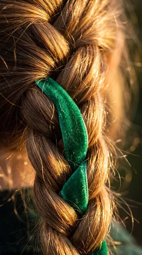 Golden Brown Braid With Green Velvet Ribbon