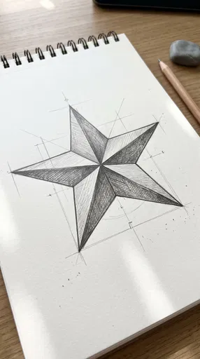 Pencil Sketch of 3D Five-Pointed Star