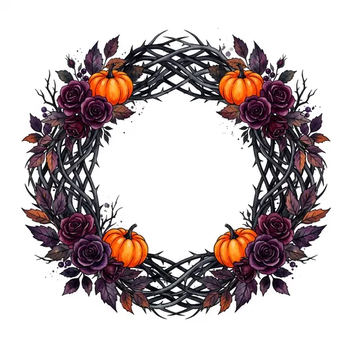 Gothic Autumn Pumpkin and Rose Wreath