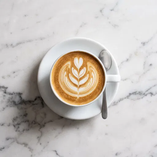 Overhead Latte Art on Marble Counter