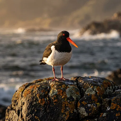 Eurasian Oystercatcher on Lichen Sea Rock