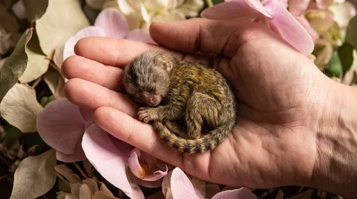 Sleeping Pygmy Marmoset in Human Hand