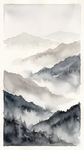 Neutral Watercolor Misty Mountain Ridges
