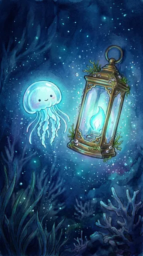 Glowing Jellyfish and Underwater Lantern Illustration
