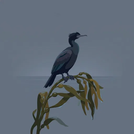 Cormorant Perched on Kelp Vector Illustration