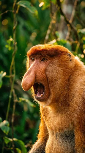 Proboscis Monkey Vocalizing in Golden Light